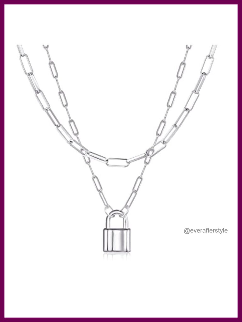 2-Piece Silver Paperclip Chain Lock Necklace Set Layered 14-18 Inch